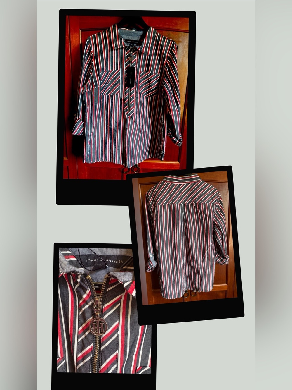 Vintage Tommy Hilfiger Red and‎ White Striped Shirt #1334